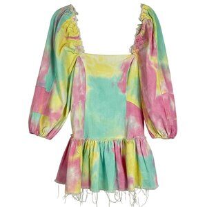Yvonne & Love Pastel color Tie Dye Denim Dress, Raw Hem/Trim, Medium, NWOT